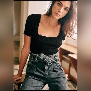 Like new Sezane maille anil black knit top